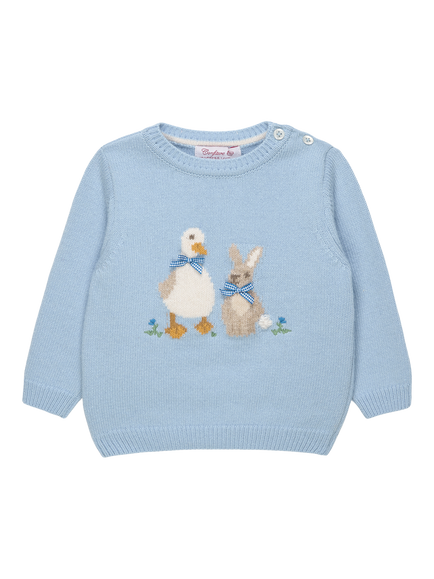 Trotters Baby Knitted Duck Bunny Jumper, Blue, Blue