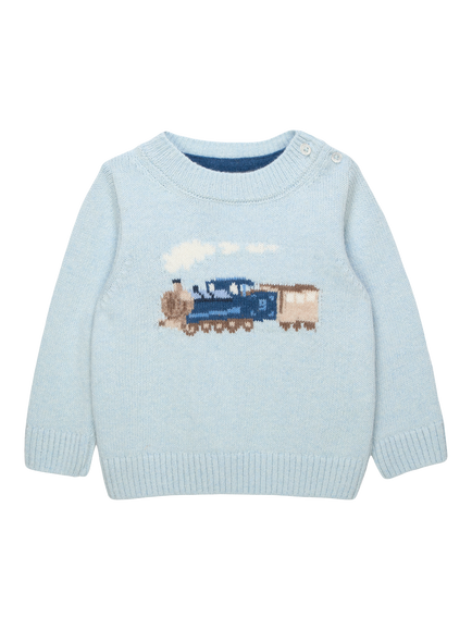 Trotters Baby Steam Train Jumper, Pale Blue, Pale Blue