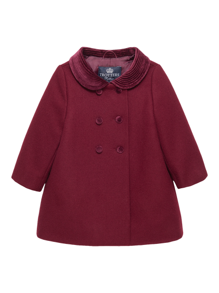 Trotters Kids' Pure Wool Smart Classic Coat, Burgundy, Burgundy