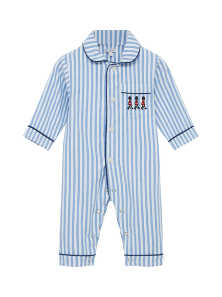 Trotters Baby Felix Stripe All-In-One Pyjamas, Blue/White, Blue/White