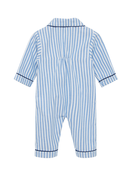 Trotters Baby Felix Stripe All-In-One Pyjamas, Blue/White - view 2, Blue/White
