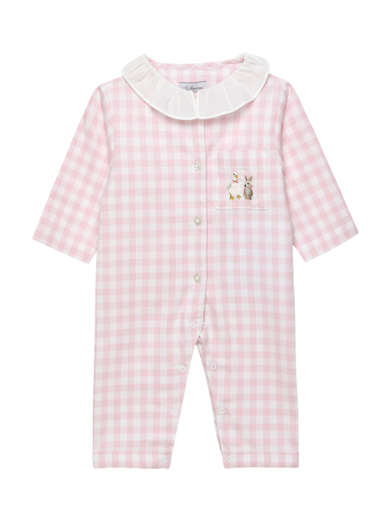 Trotters Baby Freya Gingham All-In-One Pyjamas, Pink/White, Pink/White