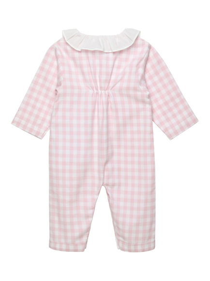Trotters Baby Freya Gingham All-In-One Pyjamas, Pink/White - view 2, Pink/White