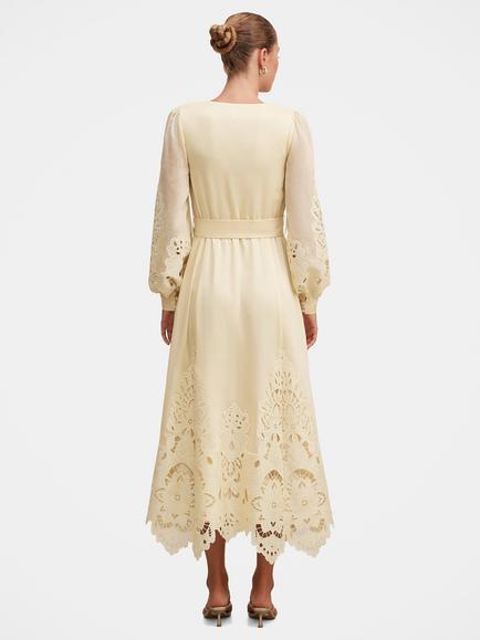 Forever New Ashlee Embroidered Long Sleeve Dress, Soft Yellow - view 2, Soft Yellow