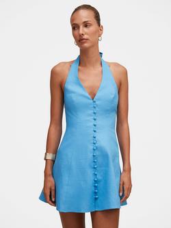 Forever New Ina Button Front Halter Neck Mini Dress, Blue Lemonade, Blue Lemonade