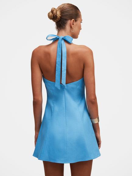 Forever New Ina Button Front Halter Neck Mini Dress, Blue Lemonade - view 2, Blue Lemonade