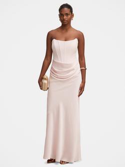 Forever New Petite Isra Drape Strapless Maxi Dress, Barley Pink, Barely Pink