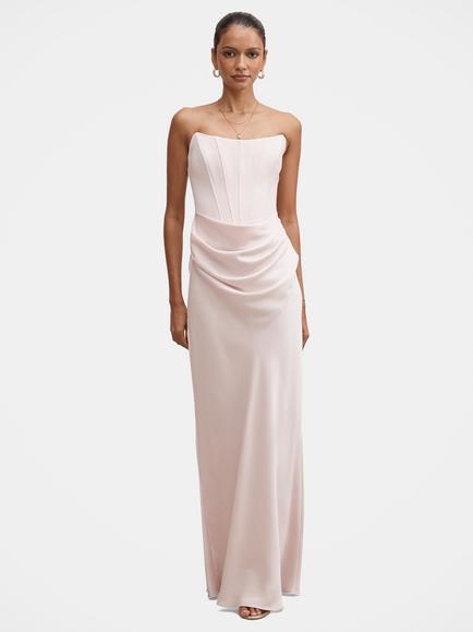 Forever New Petite Isra Drape Strapless Maxi Dress, Barley Pink, Barely Pink