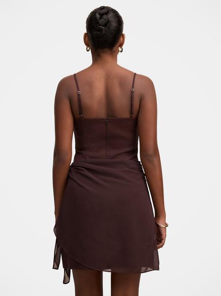 Forever New Sienna Petite Linen Blend Sarong Mini Dress, Chocolate - view 2, Chocolate