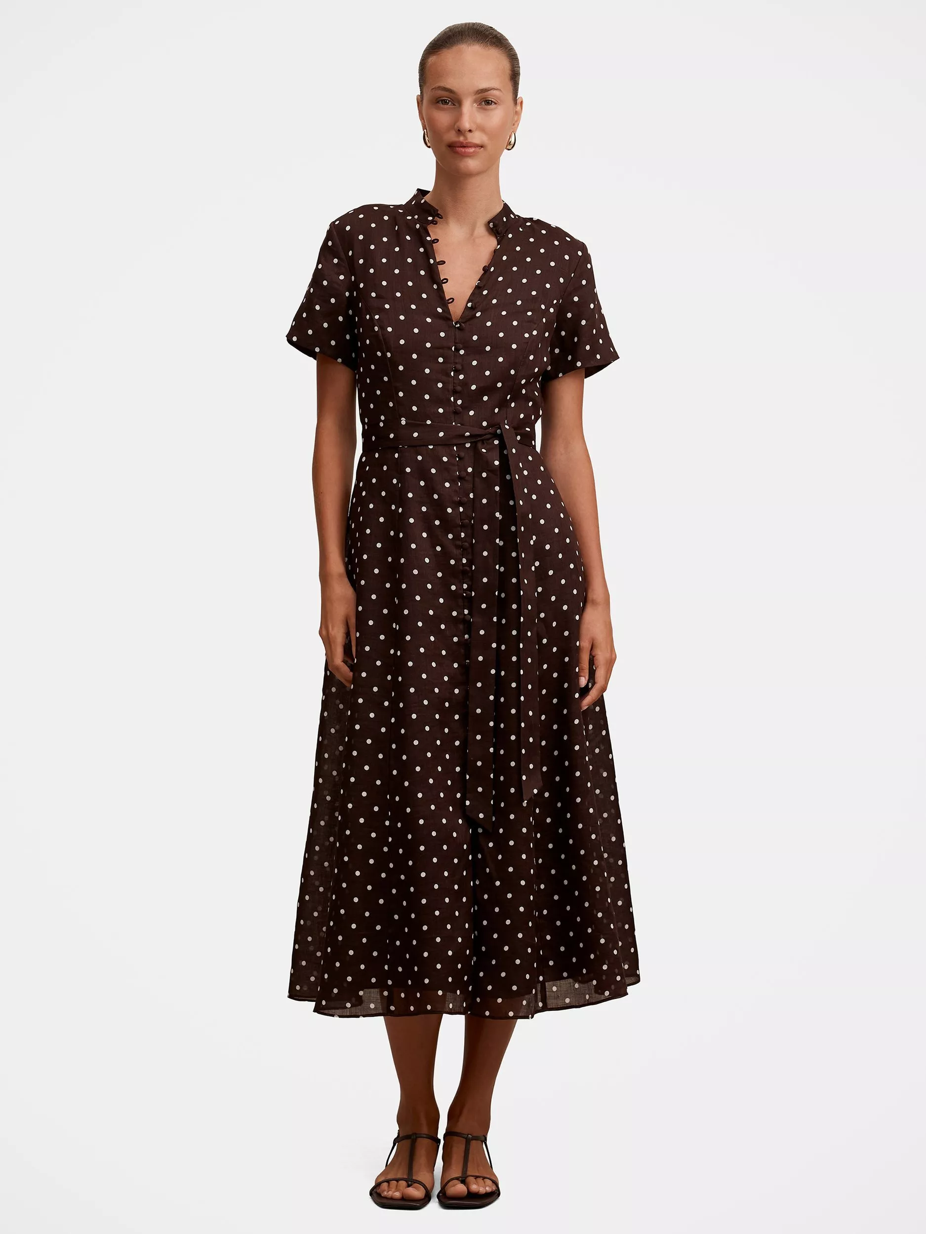 forever unique brown polka dot dress FOREVER UNIQUE BRONZE AND WHITE POLKA DOT BELTED