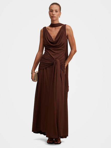 Forever New Vivianne Cowl Neck Maxi Dress, Dark Mahogany, Dark Mahogany