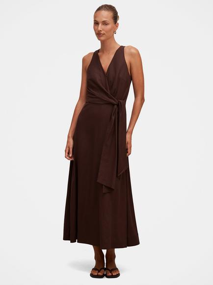 Forever New ZoeyTie Waist Midi Dress, Bitter Chocolate, Bitter Chocolate