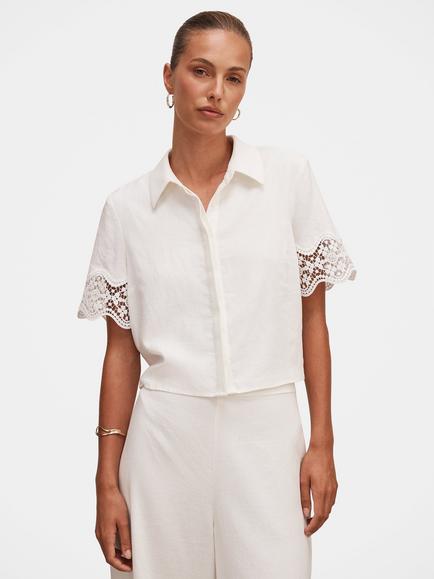 Forever New Skye Lace Trim Sleeve Shirt, Porcelain Co-ord, Porcelain Co-ord