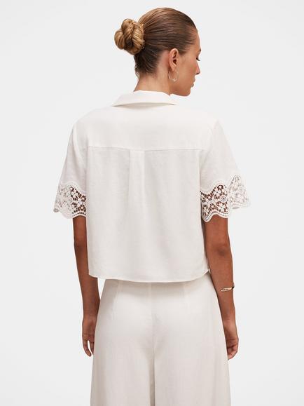 Forever New Skye Lace Trim Sleeve Shirt, Porcelain Co-ord - view 2, Porcelain Co-ord