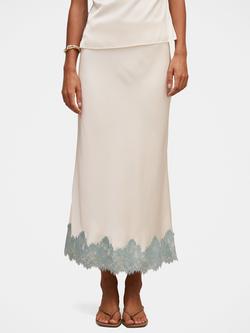 Forever New Adele A-Line Lace Trim Midi Skirt, Champagne/Blue, Champagne/Blue