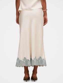 Forever New Adele A-Line Lace Trim Midi Skirt, Champagne/Blue - view 2, Champagne/Blue