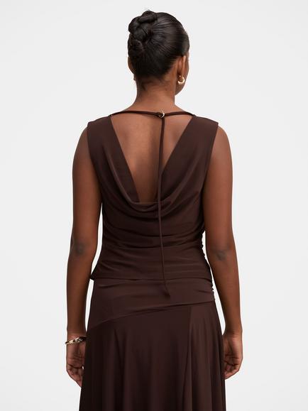 Forever New Ada Petite Drape Cowl Back Top, Dark Chocolate - view 2, Dark Chocolate