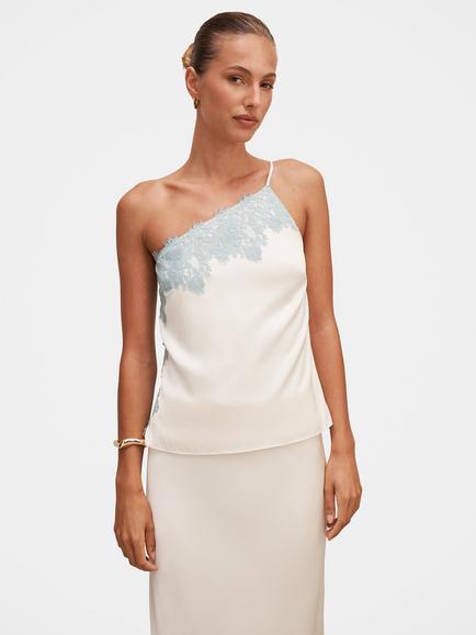 Forever New Adele Lace Trim Camisole, Champagne/Blue, Champagne/Blue