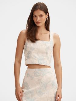 Forever New Calliope Top, White, Blue Co-ord