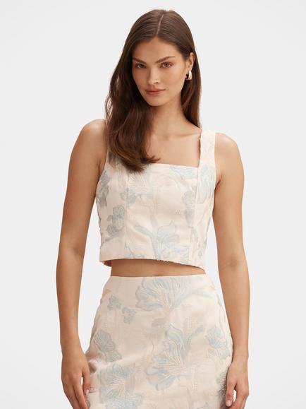 Forever New Calliope Top, White, Blue Co-ord