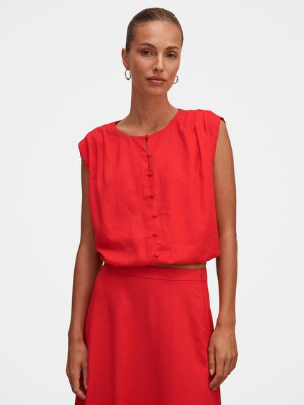 Forever New Naia Linen Blend Bubble Hem Top, Cherry Tomato Co-ord