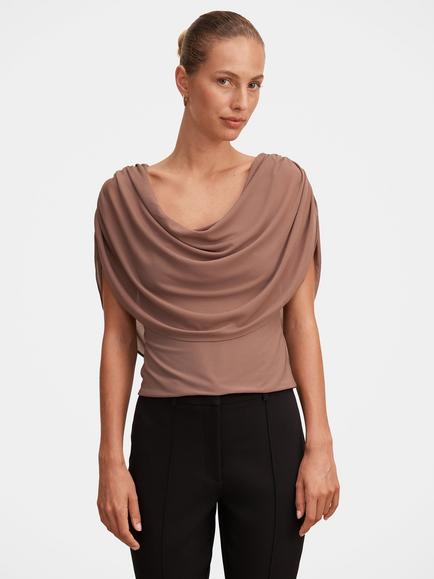 Forever New Olivia Draped Mesh Cape Top, Portobello, Portobello