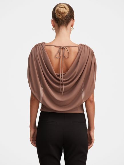 Forever New Olivia Draped Mesh Cape Top, Portobello - view 2, Portobello