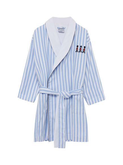 Trotters Kids' Felix Stripe Dressing Gown, Mid Blue/White, Mid Blue/White