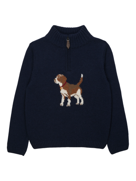 Trotters Kids' Benji Beagle Half Zip Jumper, Navy/Multi, Navy/Multi