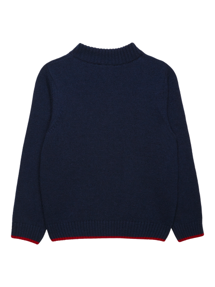 Trotters Kids' Wool Blend Half Zip Jumper, Navy - view 2, Navy