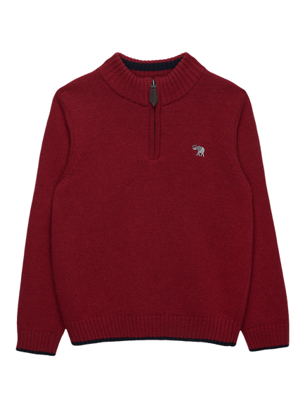 Trotters Kids' Calum Half-Zip Jumper, Red, Red
