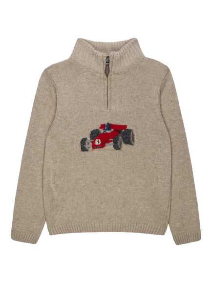 Trotters Kids' Charles Car Half Zip Jumper, Oatmeal, Oatmeal
