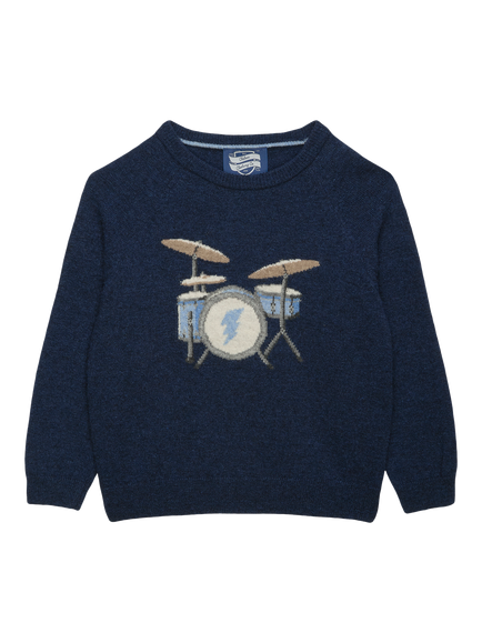 Trotters Kids' Wool Blend Drum Kit Jumper, Navy, Navy