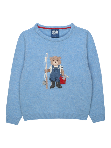 Trotters Kids' Freddy Teddy Jumper, Blue/Multi, Blue/Multi