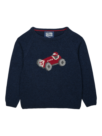 Trotters Kids' Henry Car Jumper, Navy/Multi, Navy/Multi