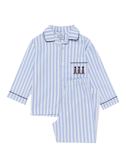 Trotters Kids' Felix Brushed Cotton Long Sleeve Pyjama Set, Mid Blue/White, Mid Blue/White