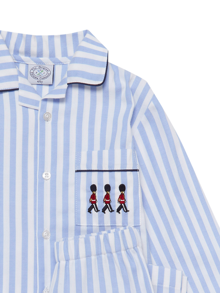 Trotters Kids' Felix Brushed Cotton Long Sleeve Pyjama Set, Mid Blue/White - view 2, Mid Blue/White
