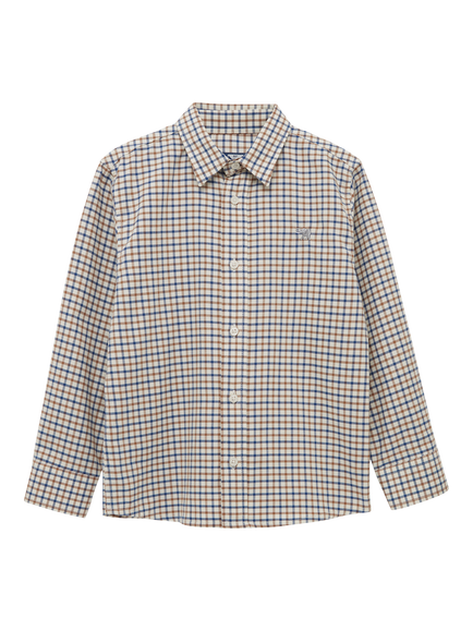 Trotters Kids' Oliver Pure Cotton Long Sleeve Shirt, Brown Camel, Brown Camel