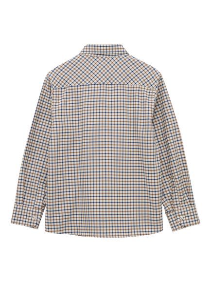 Trotters Kids' Oliver Pure Cotton Long Sleeve Shirt, Brown Camel - view 2, Brown Camel