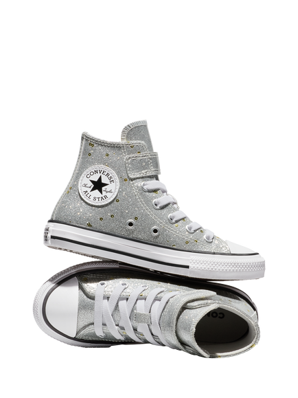 Converse Chunk Taylor All Star Glitter Sequin Shine Trainers, Silver - view 2, Silver