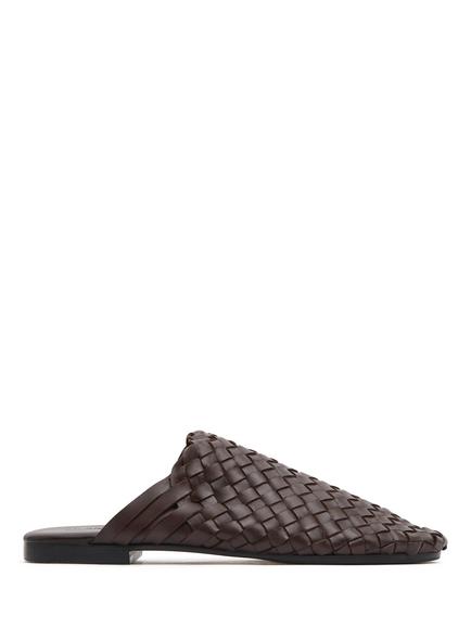 St. Agni Bunto Woven Leather Sliders, Chocolate, Chocolate