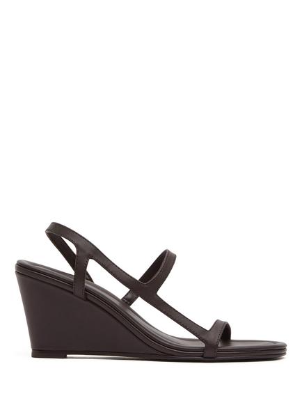 St. Agni High Wedge Leather Stitch Detail Sandals, Coffee, Coffee
