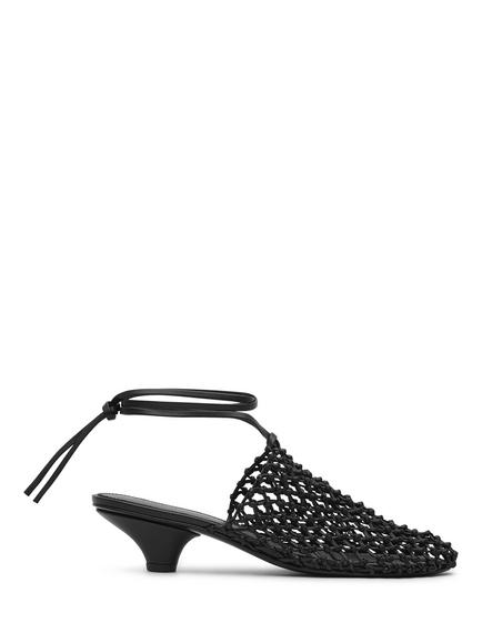 St. Agni Woven Mule Heel Leather Sandals, Black, Black