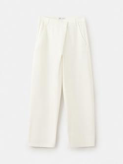 Mango Asymmetric Low Rise Cotton Trousers, White, White