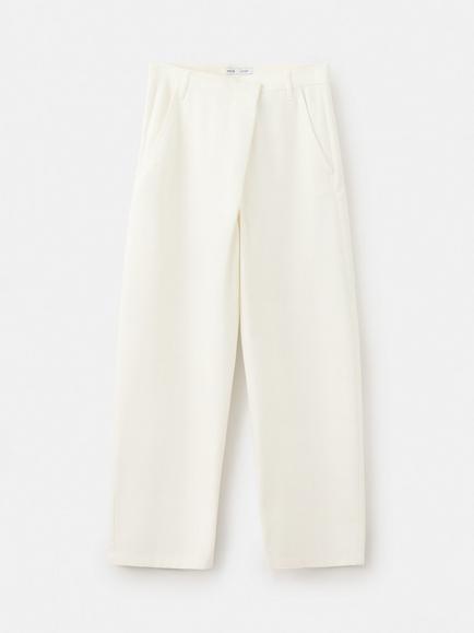 Mango Asymmetric Low Rise Cotton Trousers, White, White