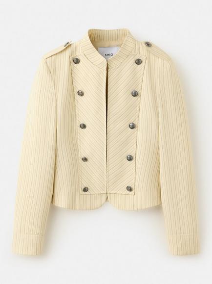 Mango Double-Breasted Military Jacket, Yellow, Yellow