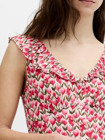 French Connection Tula Frill V-Neck Tea Dress, Pink/Multi - view 2, Pink/Multi