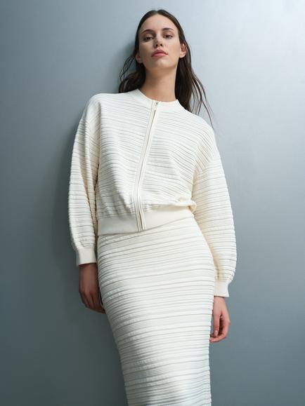 French Connection Mayim Ribbed Knit Zip Cardigan, Porcelain Cream, Porcelain Cream