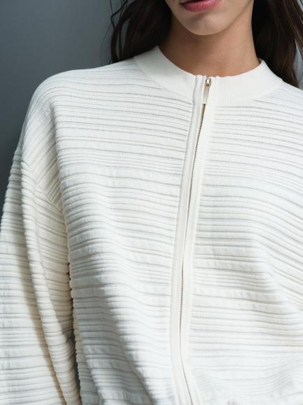 French Connection Mayim Ribbed Knit Zip Cardigan, Porcelain Cream - view 2, Porcelain Cream