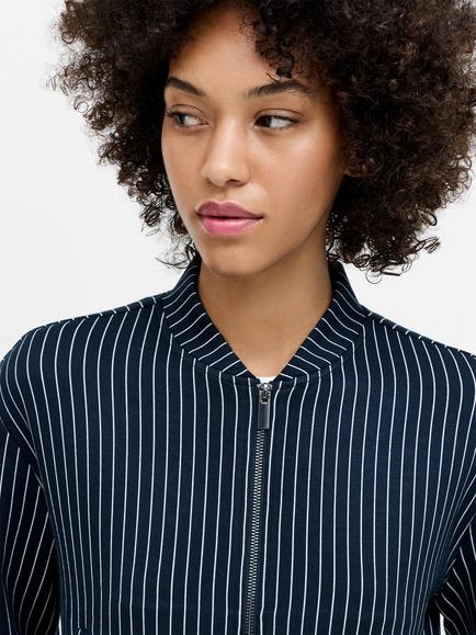 French Connection Wren Pinstripe Bomber Jacket, New Navy/ Linen White - view 2, New Navy/Linen White